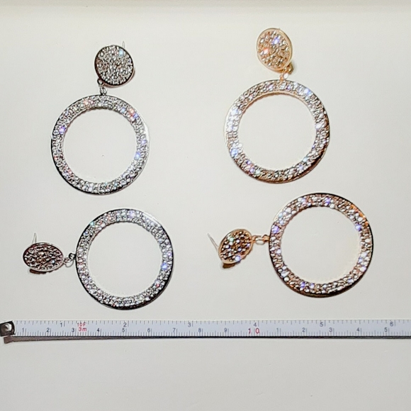 🎀Big Circle Rhinestone Drop Earings - Picture 3 of 7